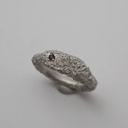 Silver Textured Ring with Red Natural Garnet – Unique Piece
