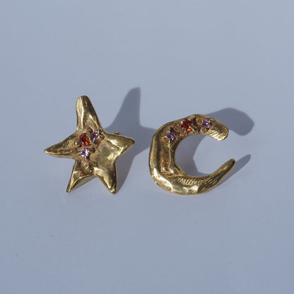 Echi iridescenti - Big Stud Earring Moon with Three Stones