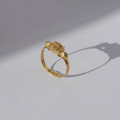 Handcrafted gold-plated ring with organic oval centerpiece and sculpted details