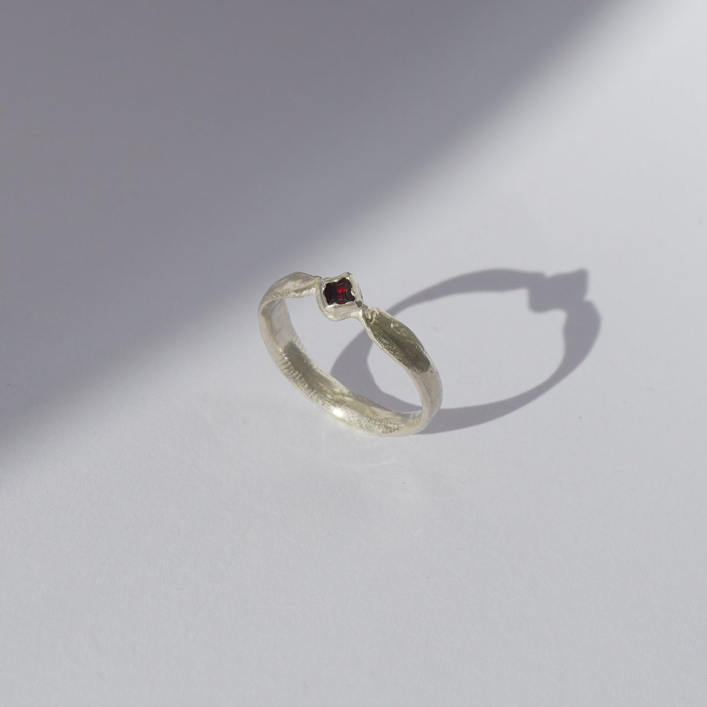 Handcrafted silver ring with organic band and customizable gemstone