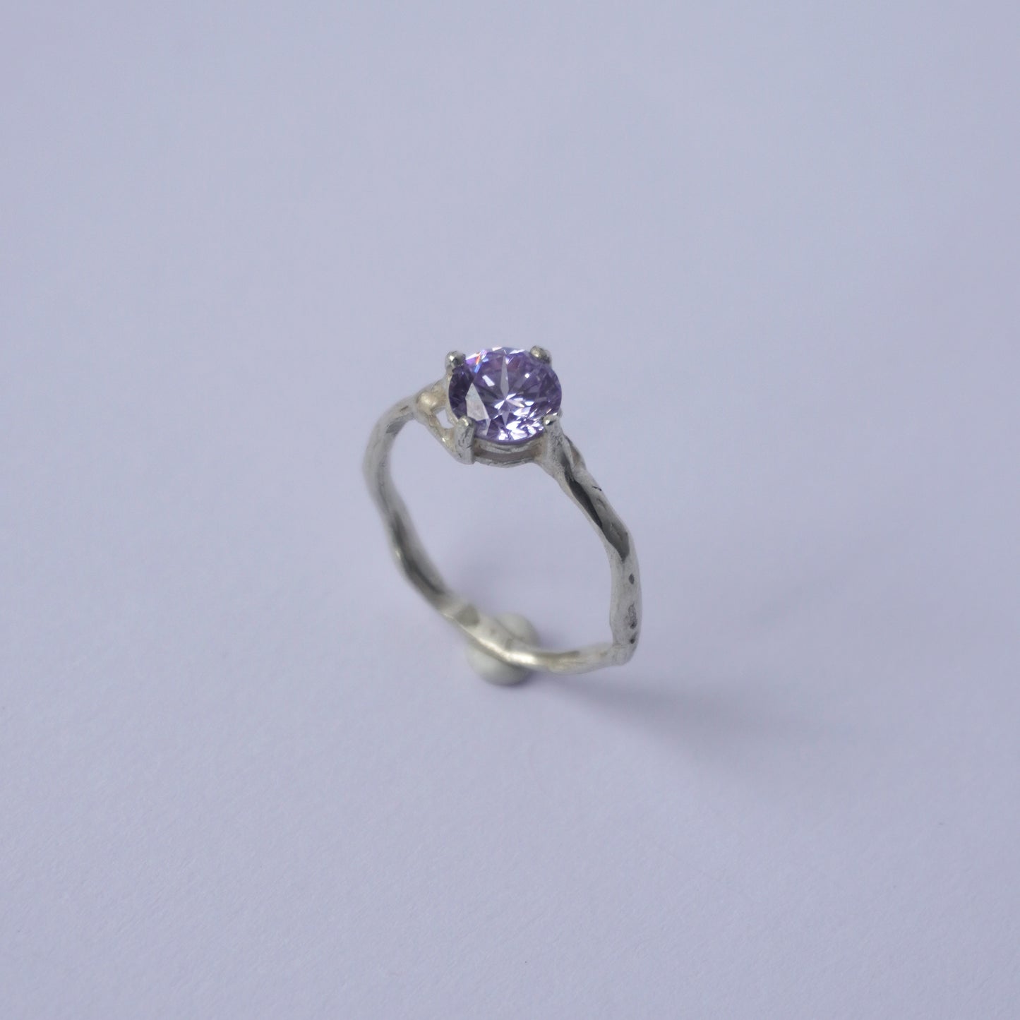 Silver Thin ring with Lavander Cubic Zirconia
