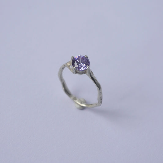 Silver Thin ring with Lavander Cubic Zirconia