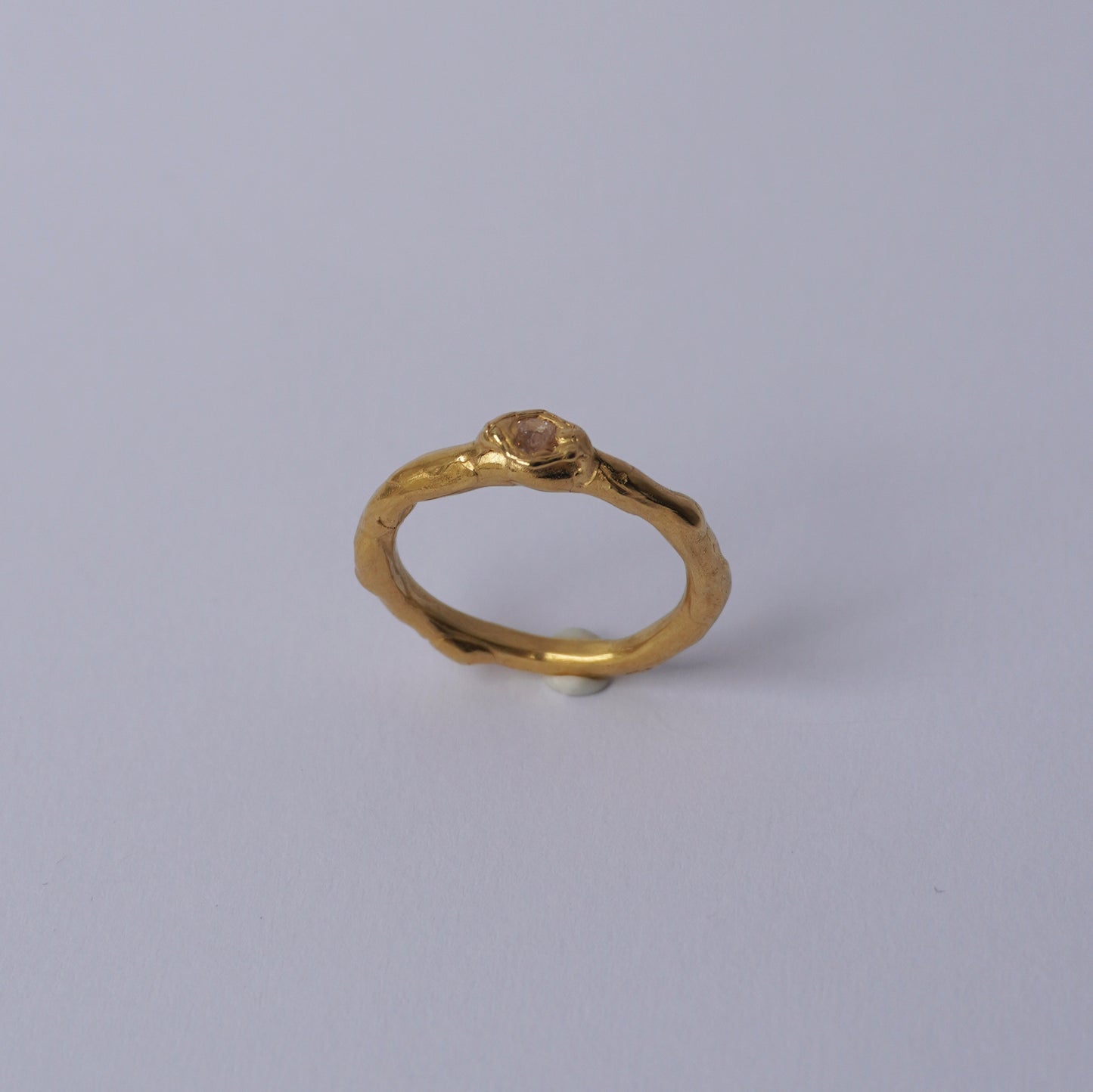 24k Gold Plated Organic Textured Ring with Champagne Stone