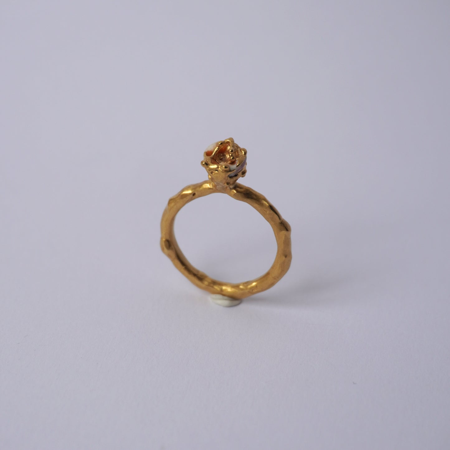 24k Gold Plated Organic Textured Ring with Porcelain
