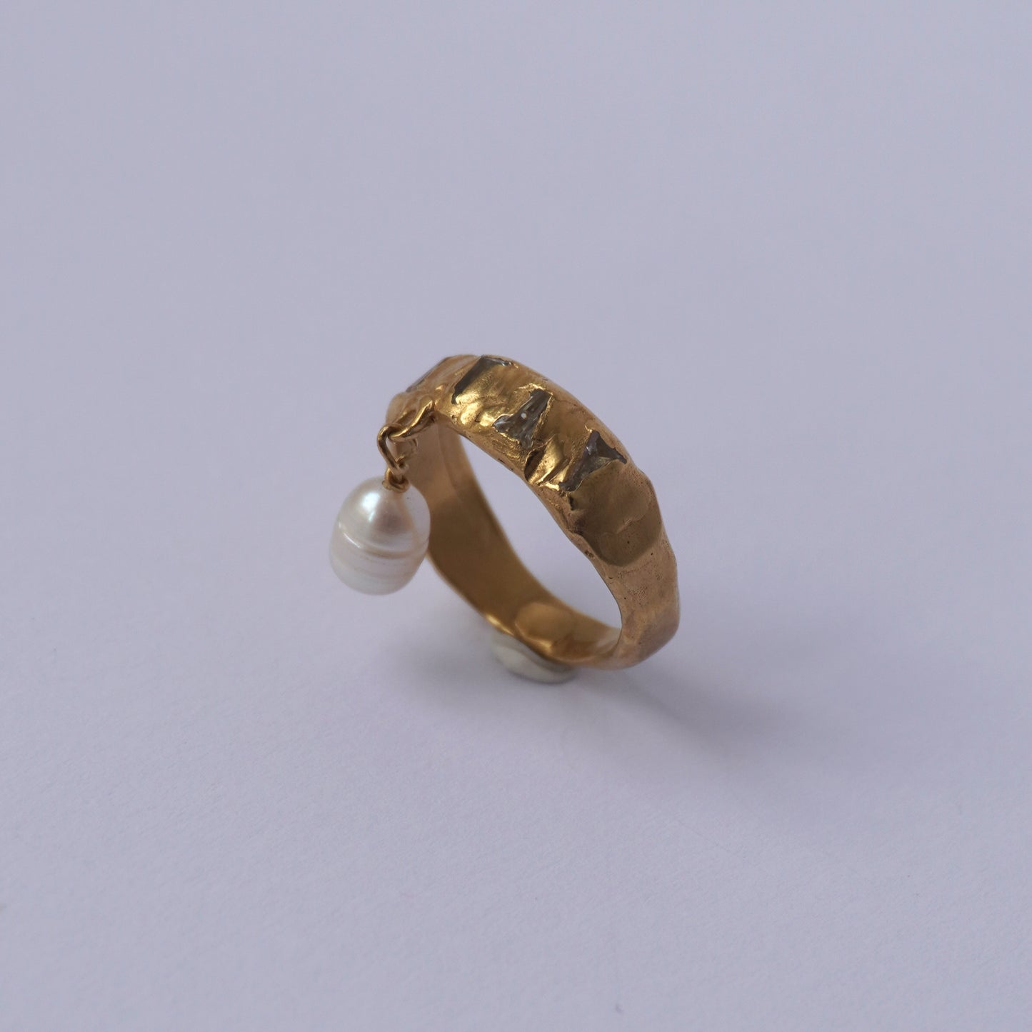 24k Gold Plated Ring with Stones and Pearl Drop
