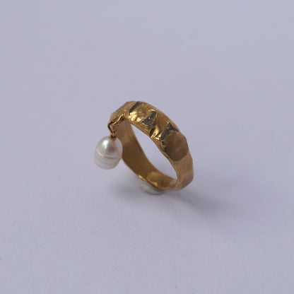 24k Gold Plated Ring with Stones and Pearl Drop