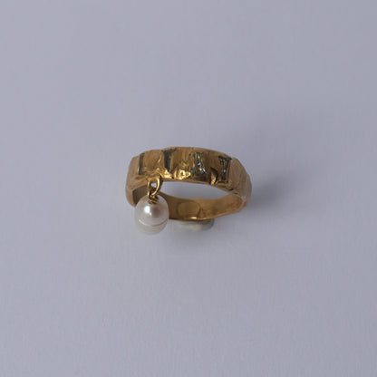 24k Gold Plated Ring with Stones and Pearl Drop
