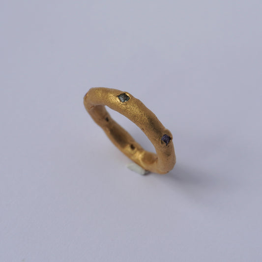 24k Gold Plated Matte Organic Textured Ring with Stones