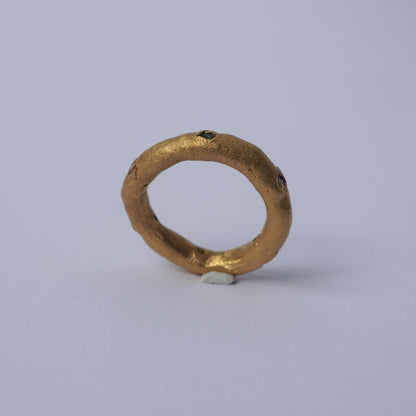 24k Gold Plated Matte Organic Textured Ring with Stones