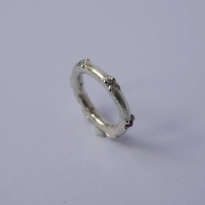 Silver Matte Organic Textured Ring with Cubic Zirconias
