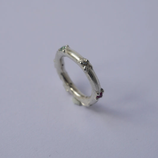 Silver Matte Organic Textured Ring with Cubic Zirconias