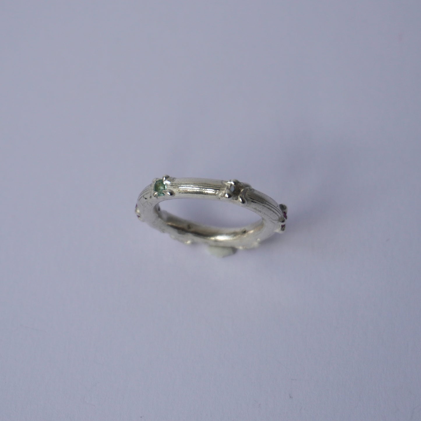 Silver Matte Organic Textured Ring with Cubic Zirconias