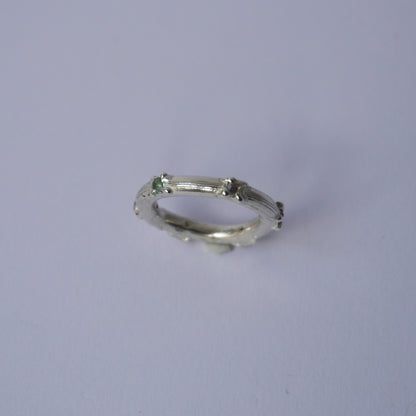 Silver Matte Organic Textured Ring with Cubic Zirconias