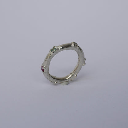 Silver Matte Organic Textured Ring with Cubic Zirconias