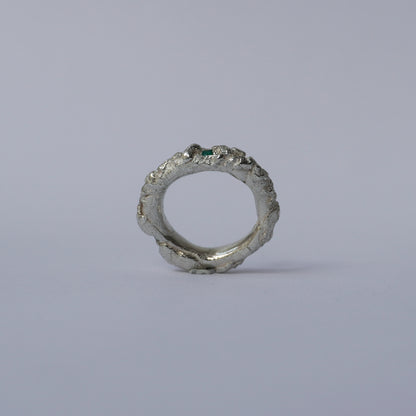 Silver Organic Ring with Agate Green Stones