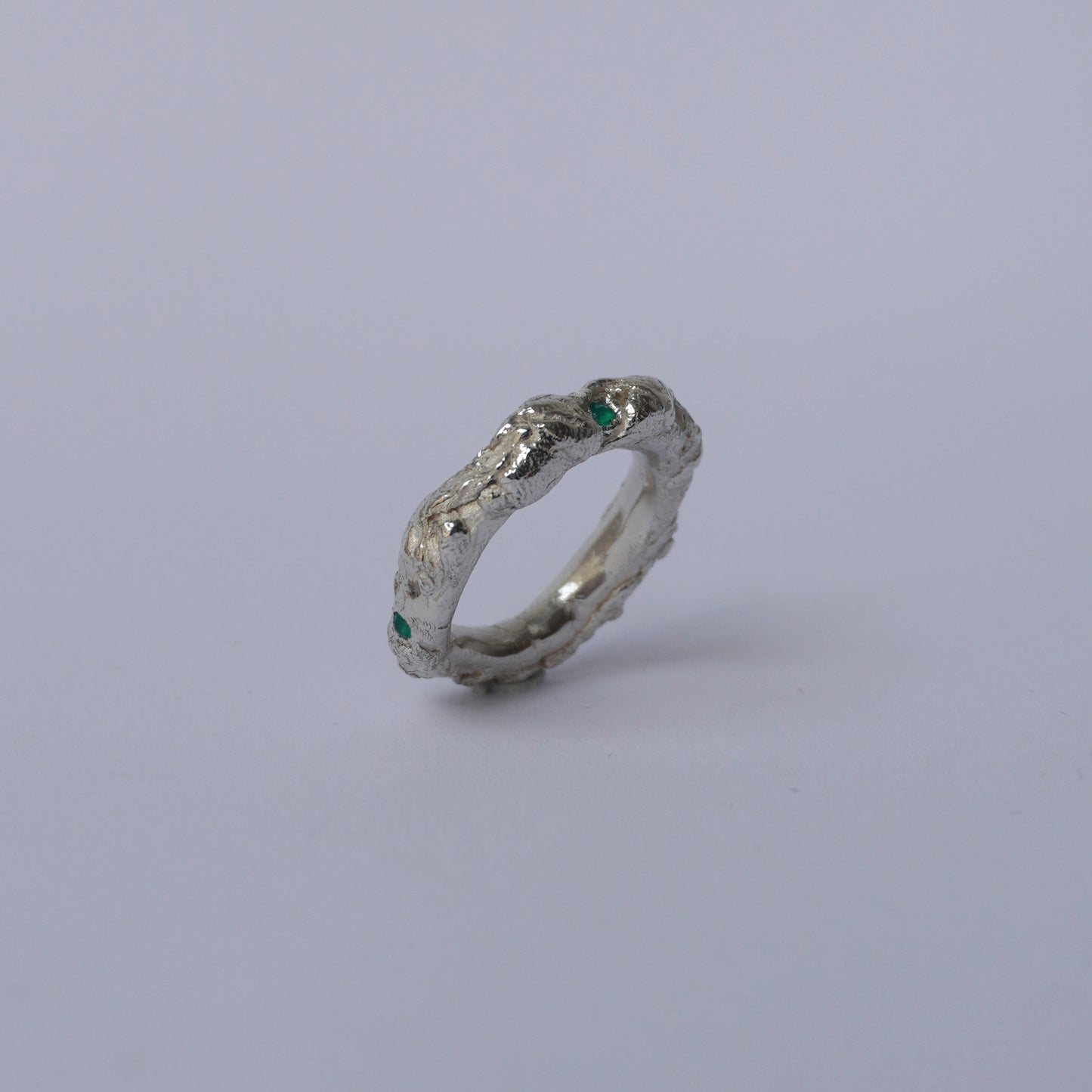 Silver Organic Ring with Agate Green Stones
