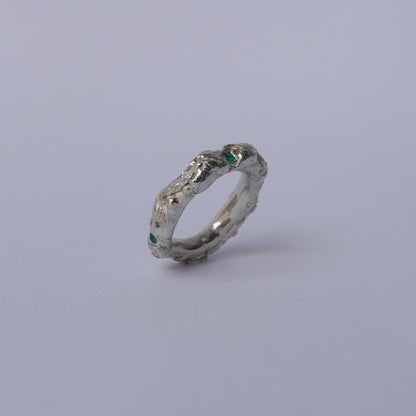 Silver Organic Ring with Agate Green Stones