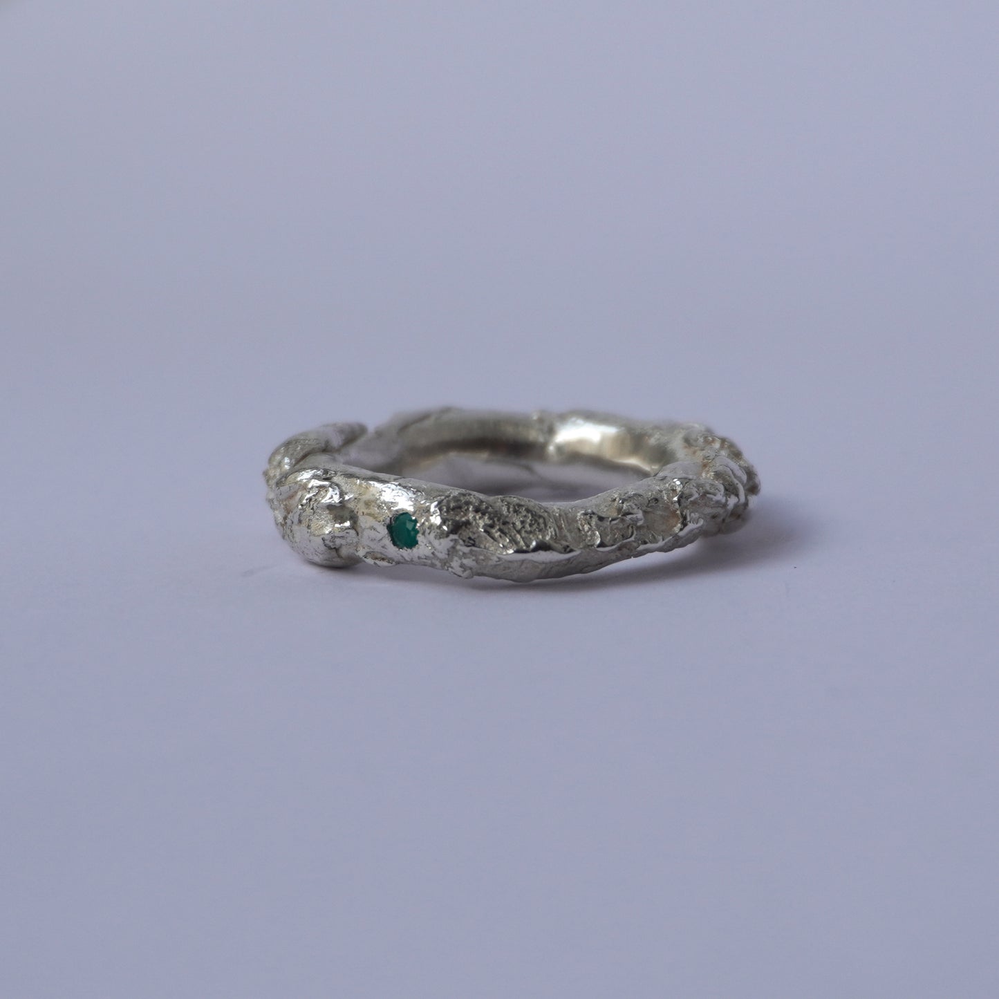Silver Organic Ring with Agate Green Stones