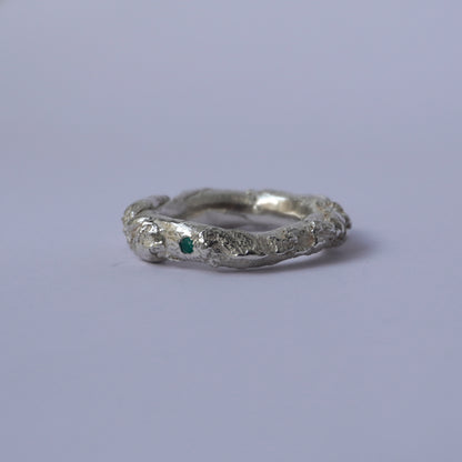 Silver Organic Ring with Agate Green Stones