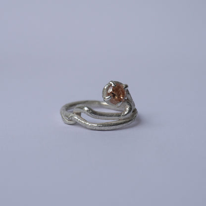 Twisted Band Silver Ring with Champagne Stone