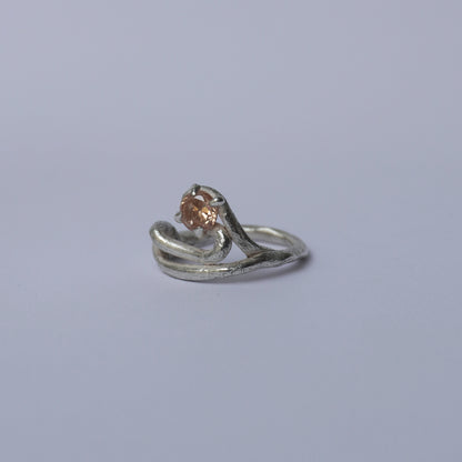 Twisted Band Silver Ring with Champagne Stone