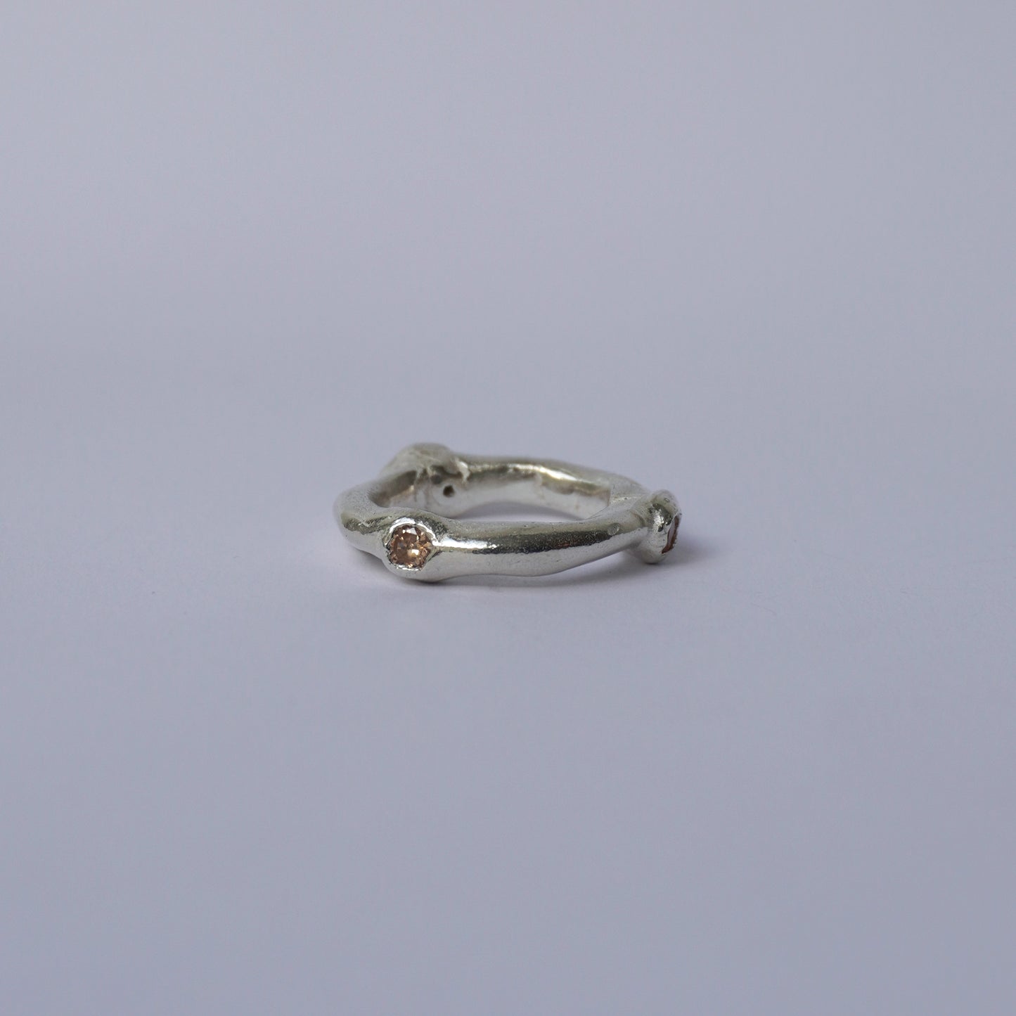 Silver Chunky Ring with three Cubic Zirconia - Unique Piece