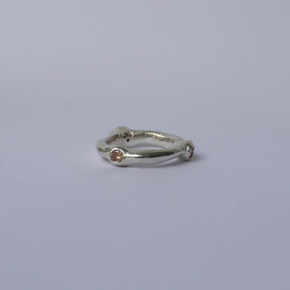 Silver Chunky Ring with three Cubic Zirconia - Unique Piece