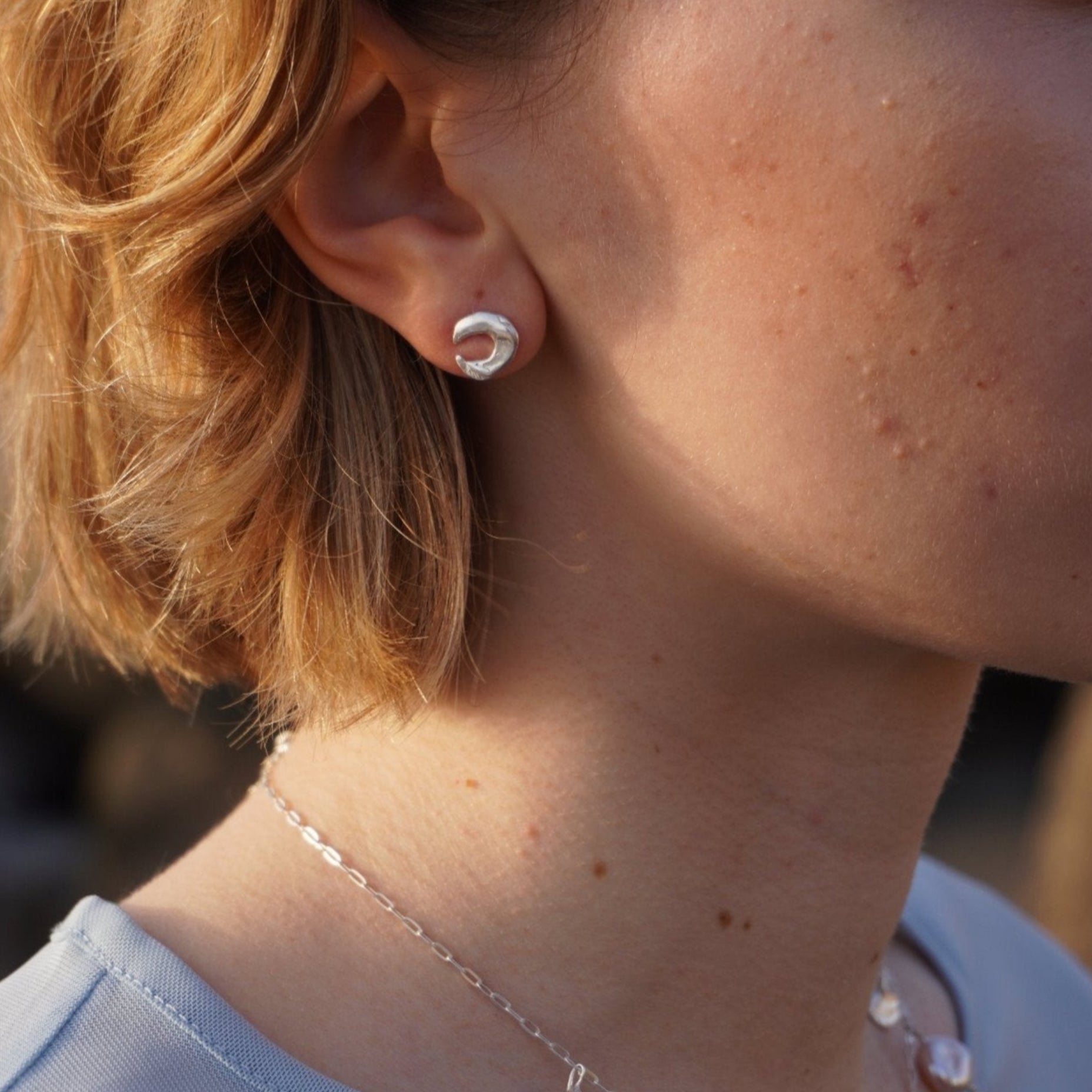 Echi iridescenti small stud - single earring, silver moon, handmade