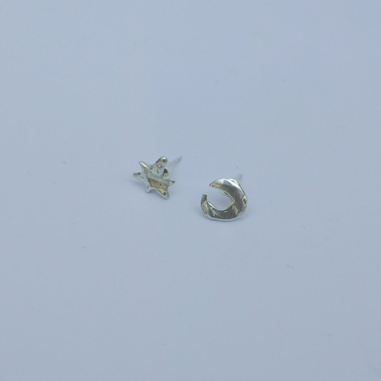 Echi iridescenti small stud - single earrings, silver, star and moon, handmade
