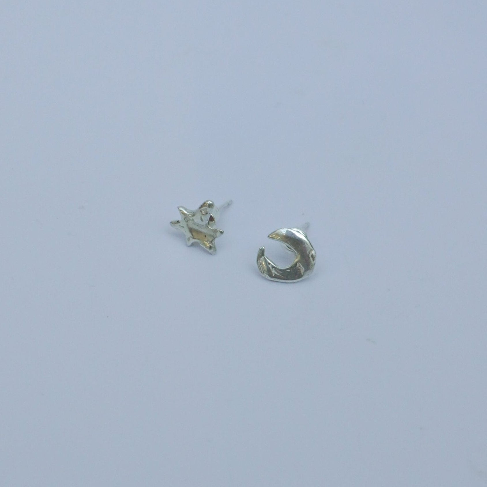 Echi iridescenti small stud - single earrings, silver, star and moon, handmade