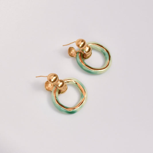 dancing nature's embrace earring green hoop gold luster circle 