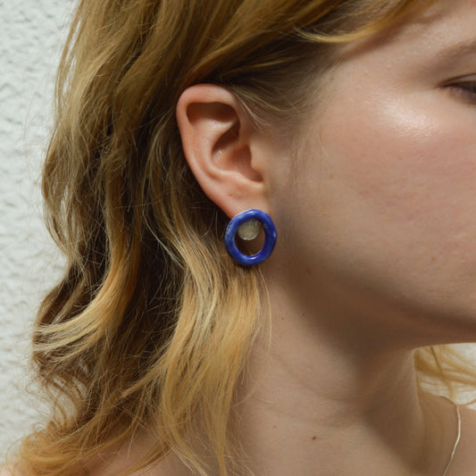 digging deep porcelain earring blue silver stud hoop