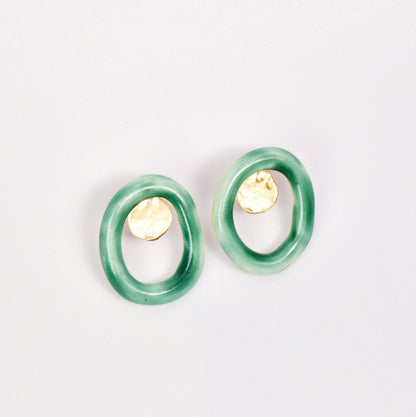 natures embrace porcelain earring stud round green gold