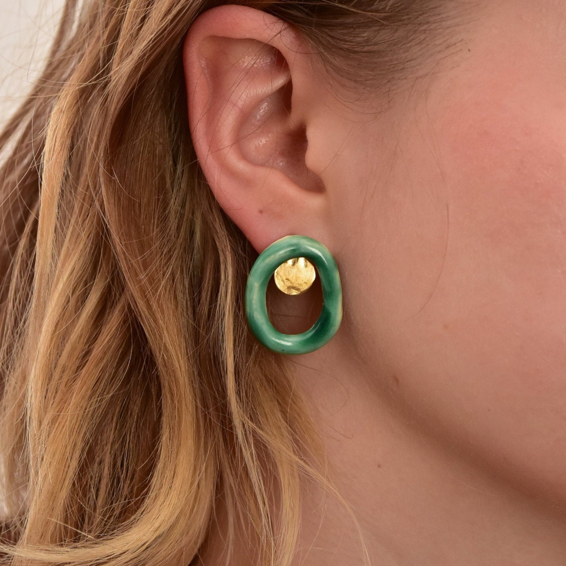 natures embrace porcelain stud hoop gold green 
