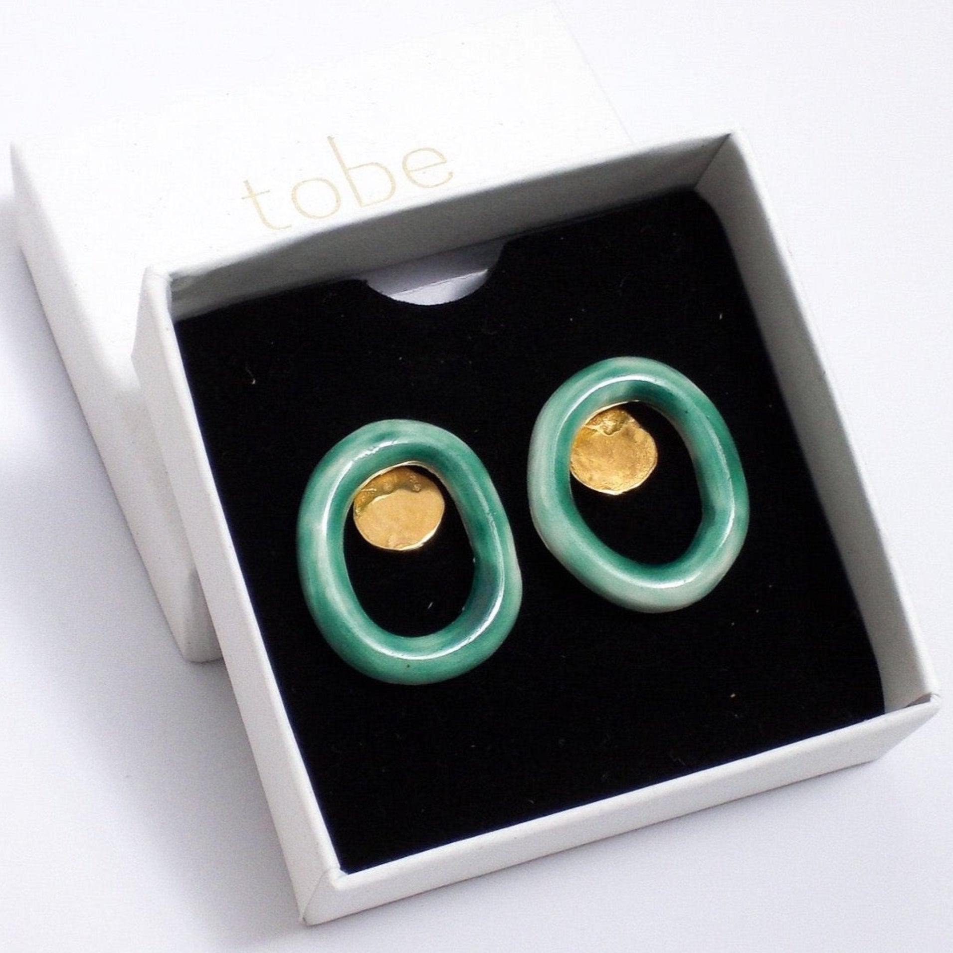 natures embrace porcelain earring green hoop stud gold 