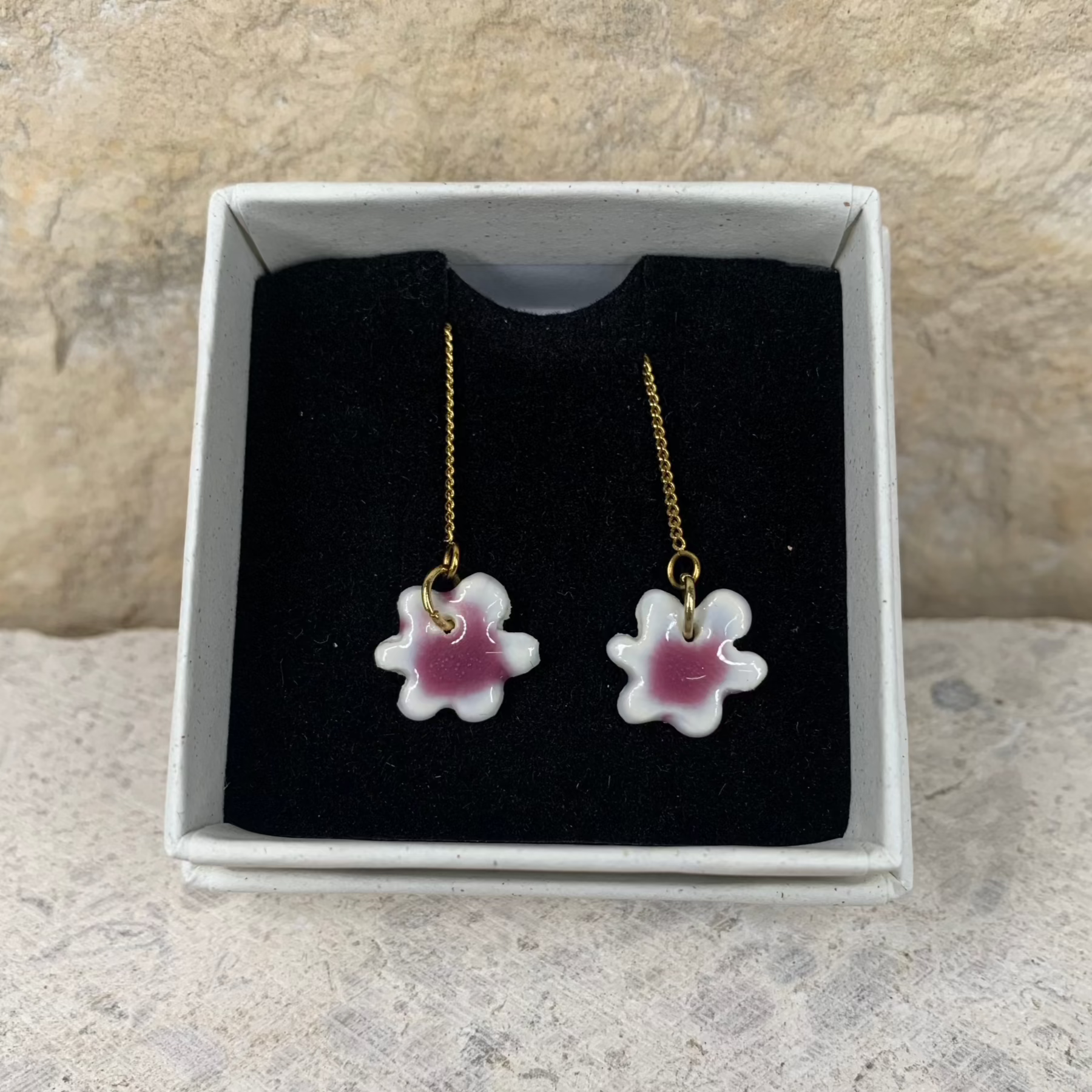 kindness porcelain earrings organic flower chain gold