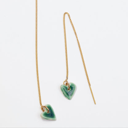 love porcelain earring organic chain heart green