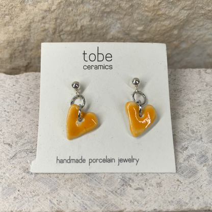 love porcelain earrings dot orange heart silver