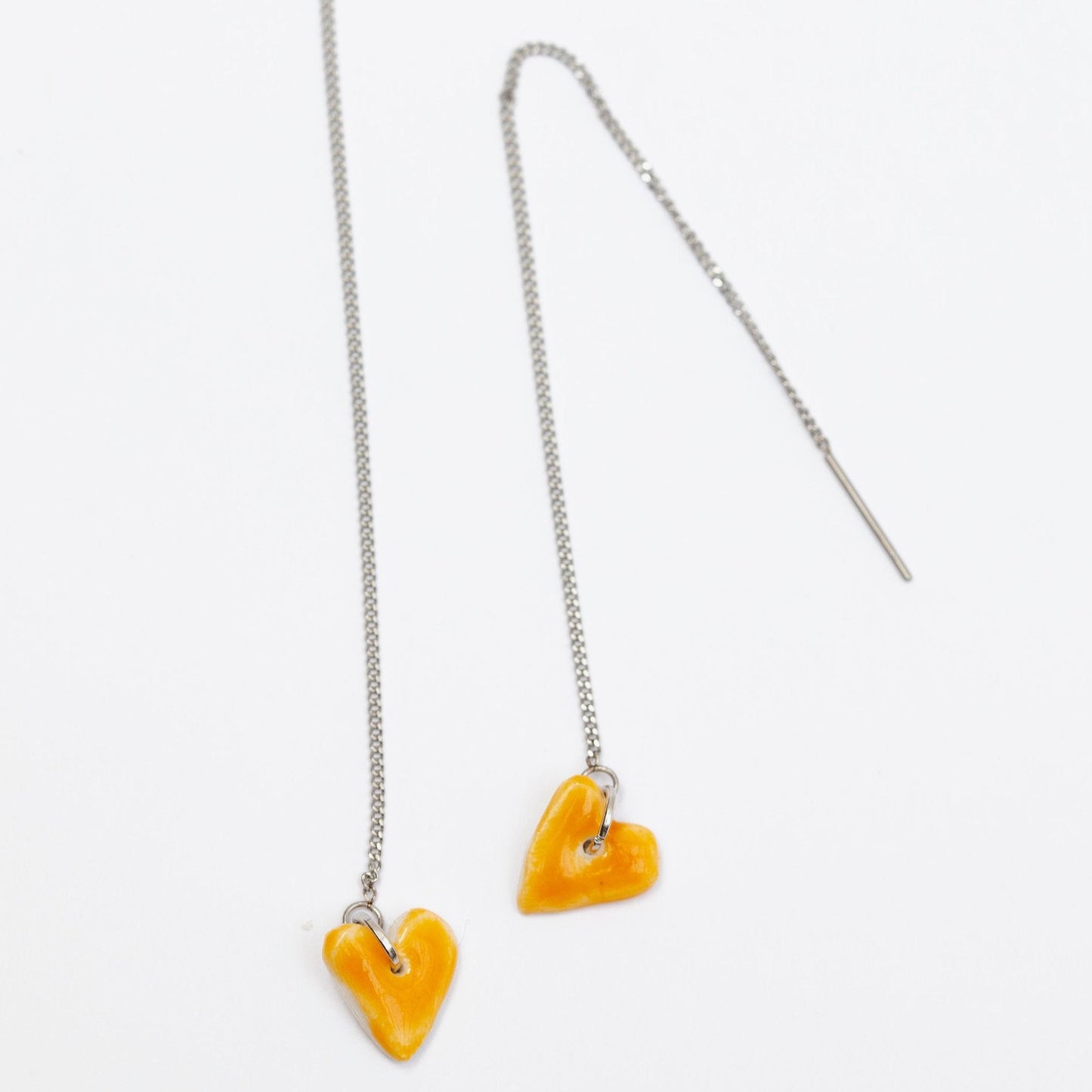 love porcelain earring silver orange heart chain