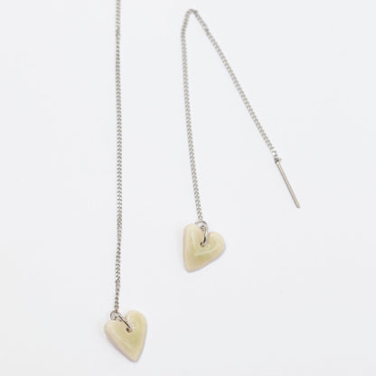love porcelain earrings heart white silver chain