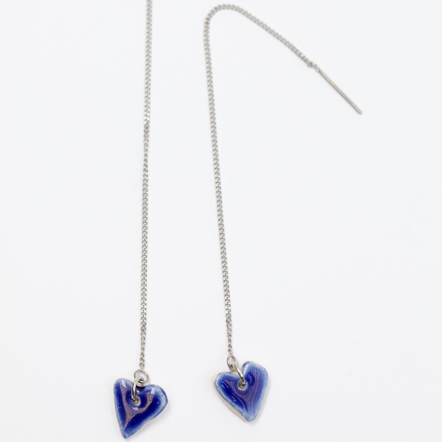 love porcelain earring blue chain silver heart