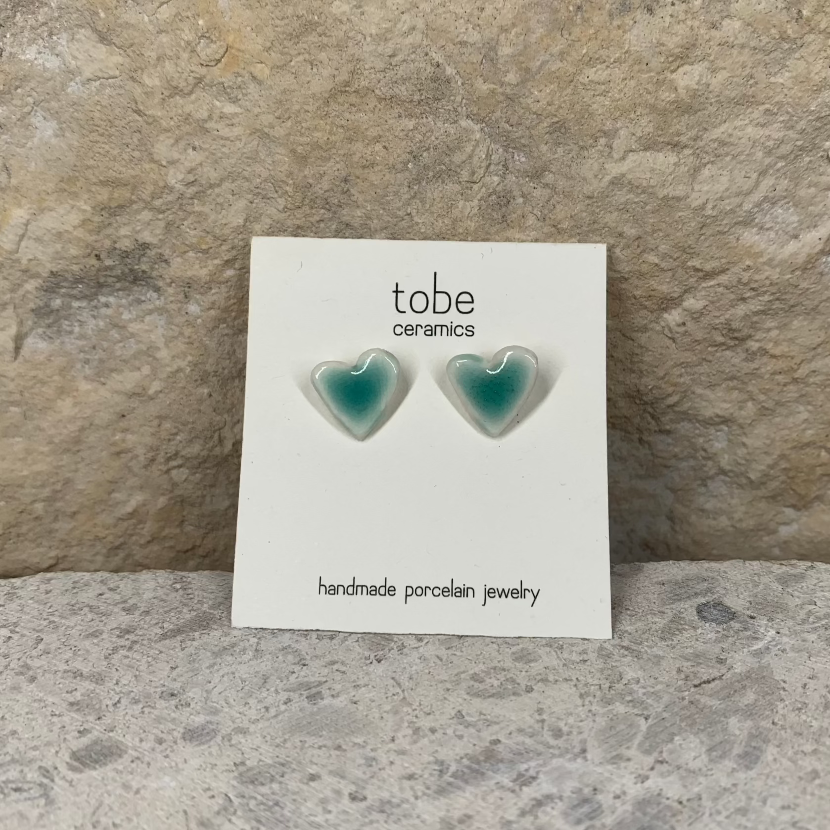 organic porcelain stud earring love heart green