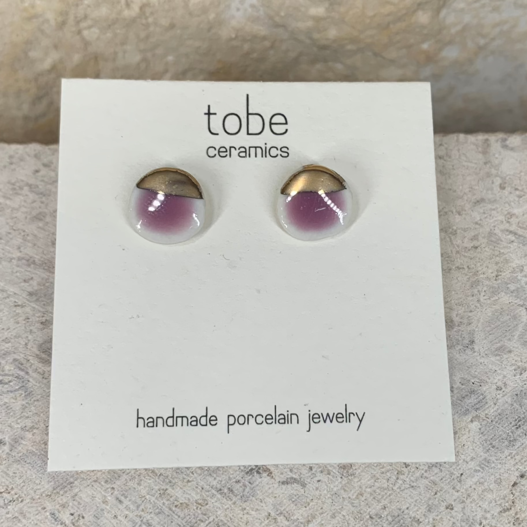 organic porcelain stud earring simplicity round lilac silver luster