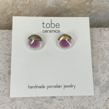 organic porcelain stud earring simplicity round lilac silver luster