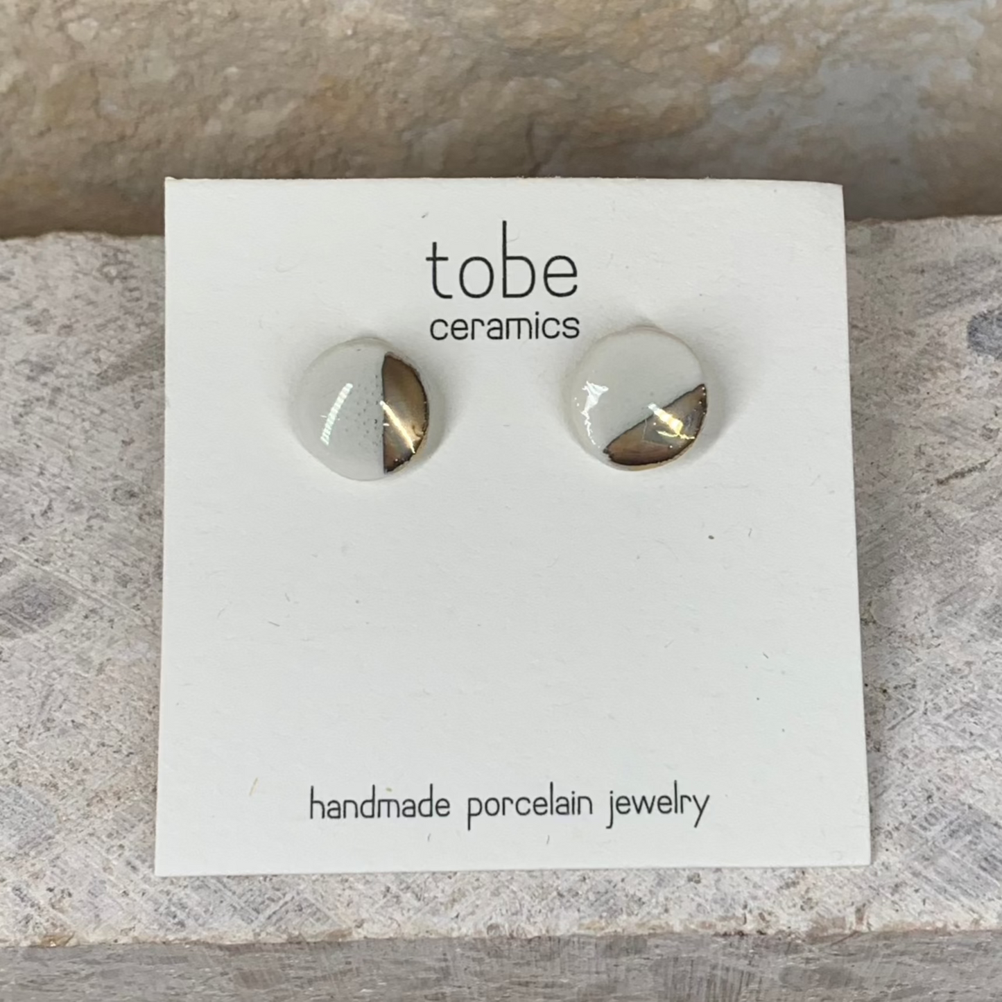 organic porcelain stud earring simplicity round white silver luster detail