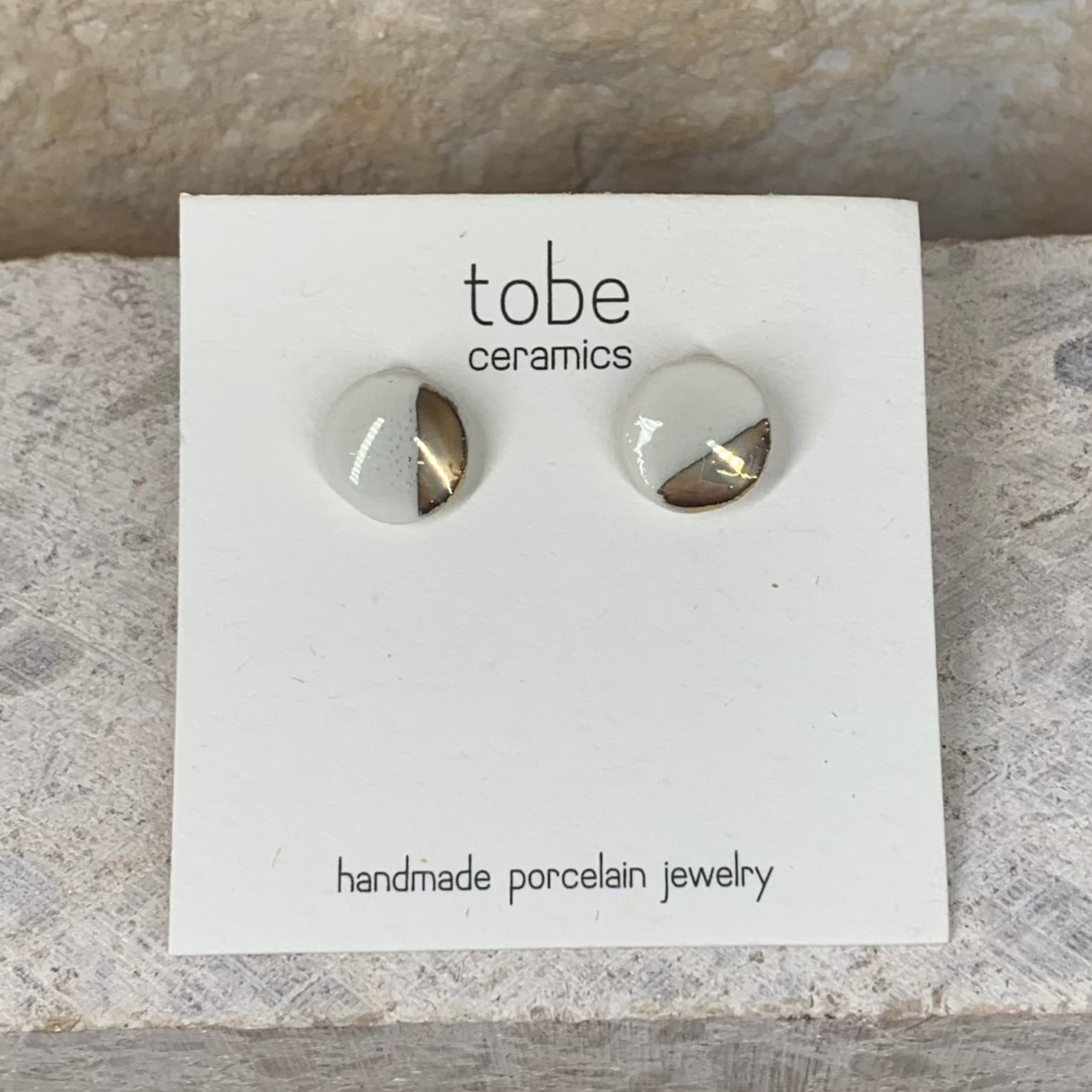 organic porcelain stud earring simplicity round white silver luster detail