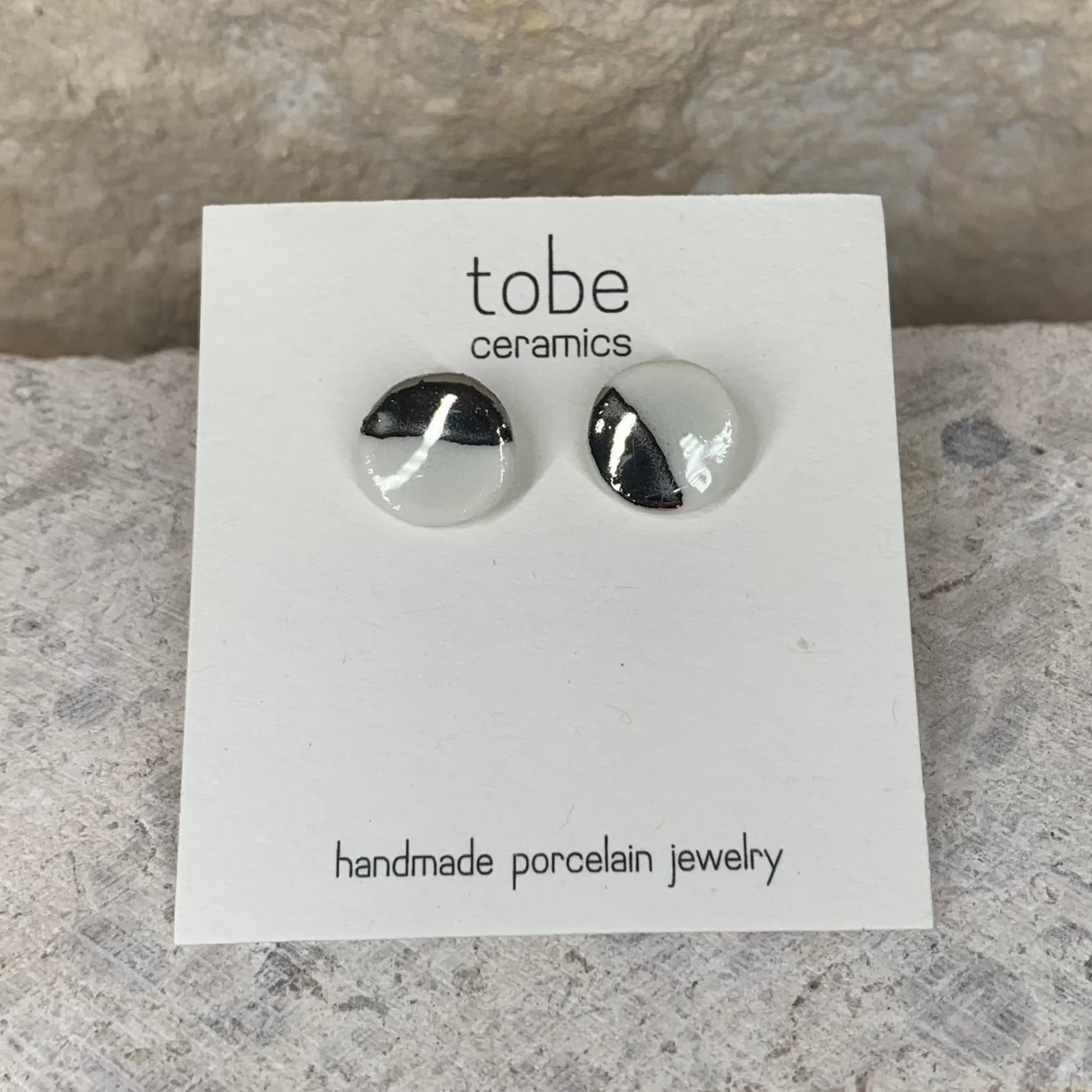 organic porcelain stud earring white kindndess round silver luster detail