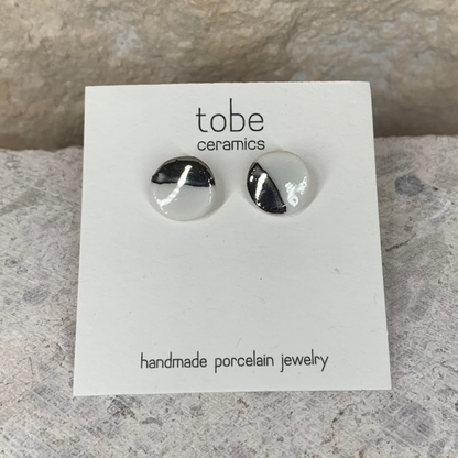 organic porcelain stud earring white kindndess round silver luster detail