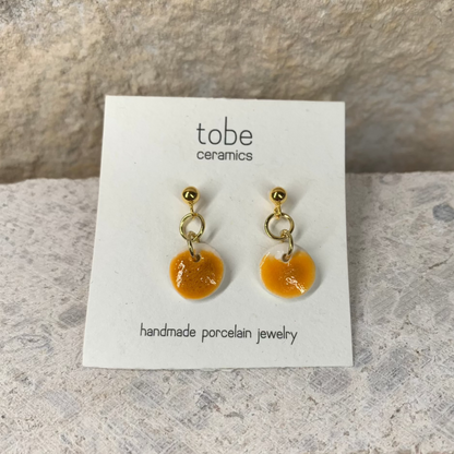 simplicity porcelain earrings organic dot orange gold