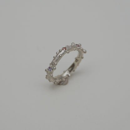 New Faith Unique Silver Ring With Five Zirconias, light violet and champagne, small beads